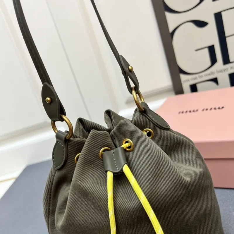 MIU MIU 1E038 Olive Green Bucket Bag - Image 7