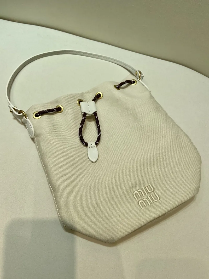 Miu Miu Cream Canvas Bucket Bag - Image 4