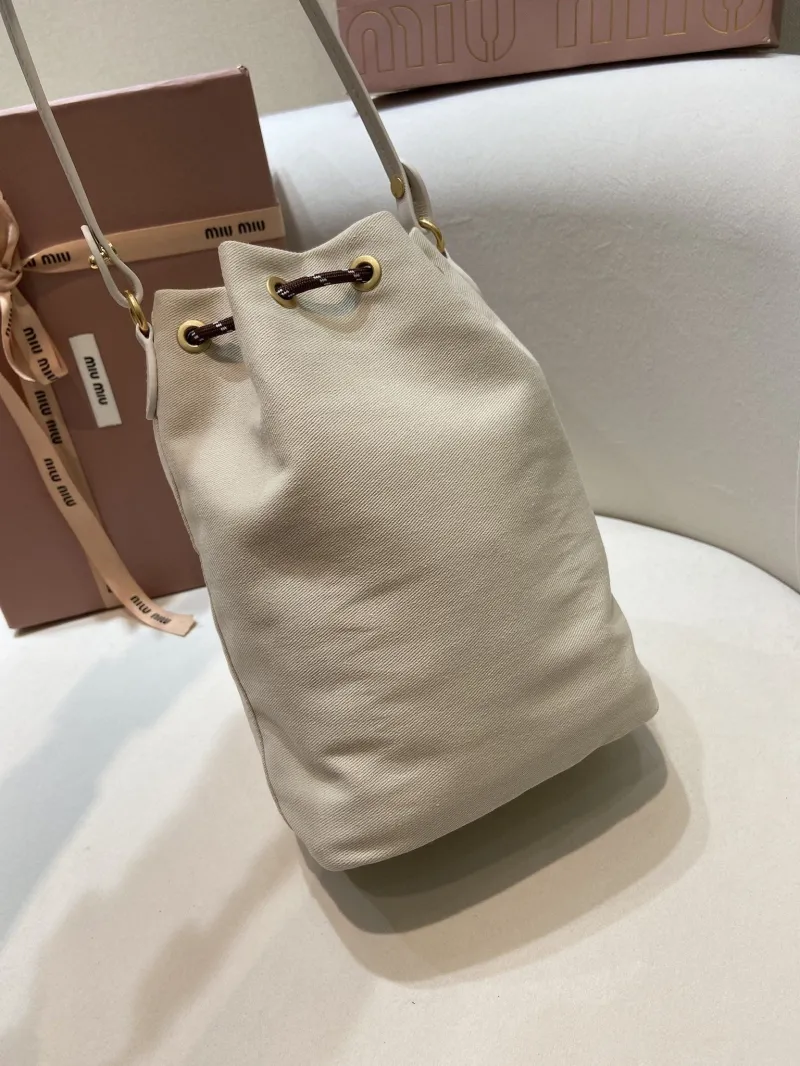 Miu Miu Cream Canvas Bucket Bag - Image 5