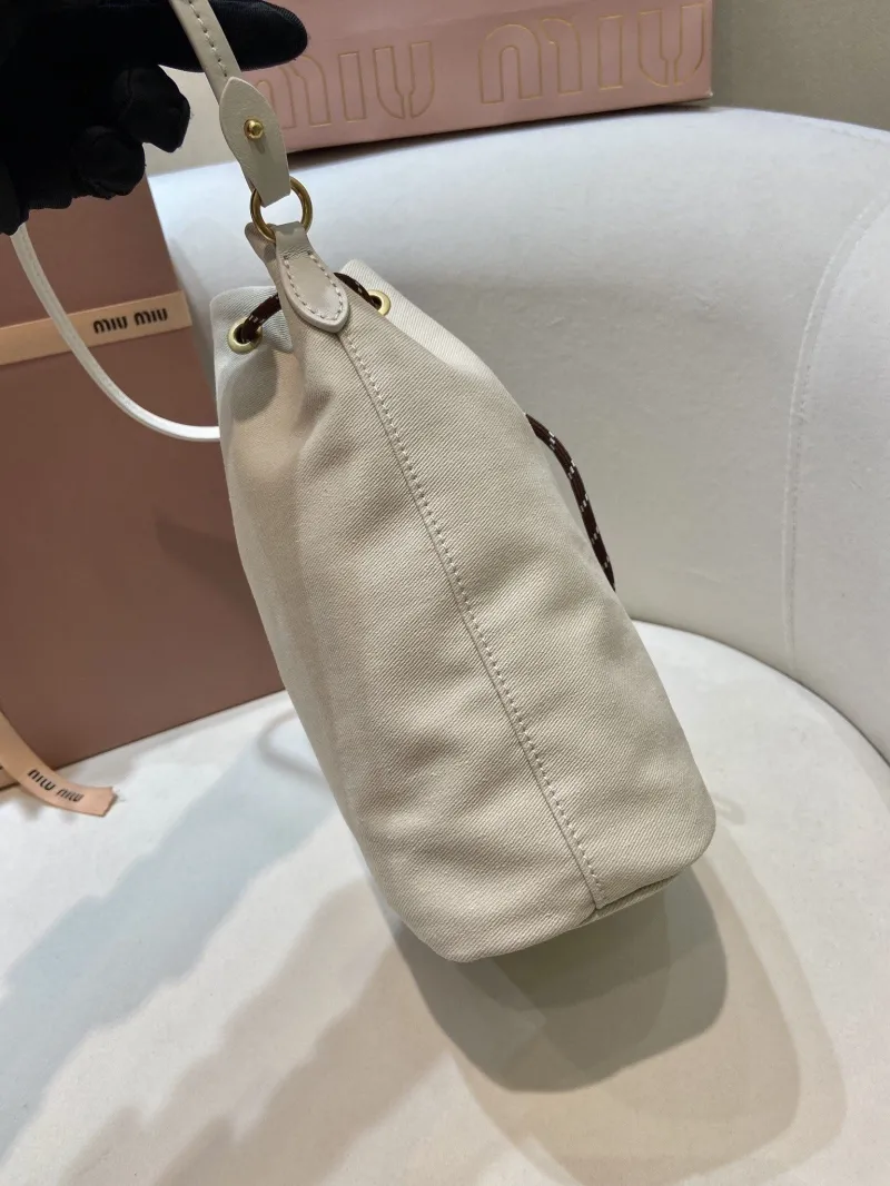 Miu Miu Cream Canvas Bucket Bag - Image 6