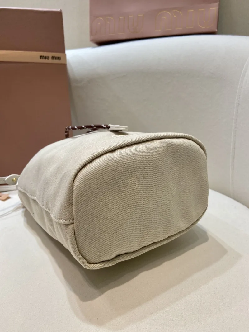 Miu Miu Cream Canvas Bucket Bag - Image 7
