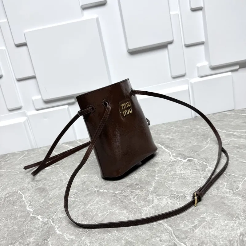 Miu Miu Brown Leather Bucket Crossbody Bag - Image 3