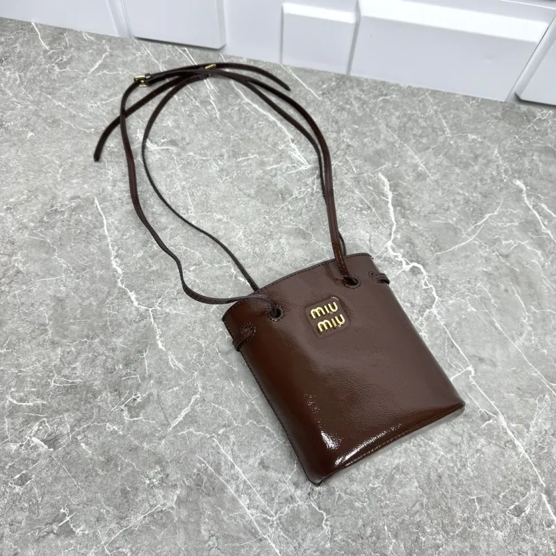 Miu Miu Brown Leather Bucket Crossbody Bag - Image 5