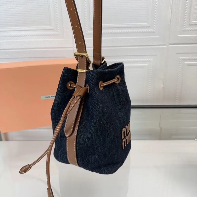 Miu Miu Dark Blue Denim Bucket Bag - Image 3