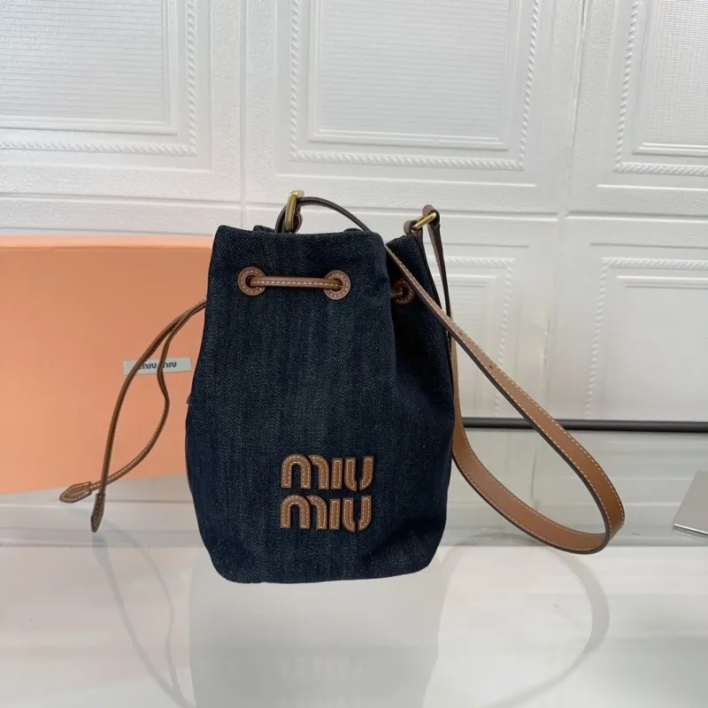 Miu Miu Dark Blue Denim Bucket Bag - Image 9