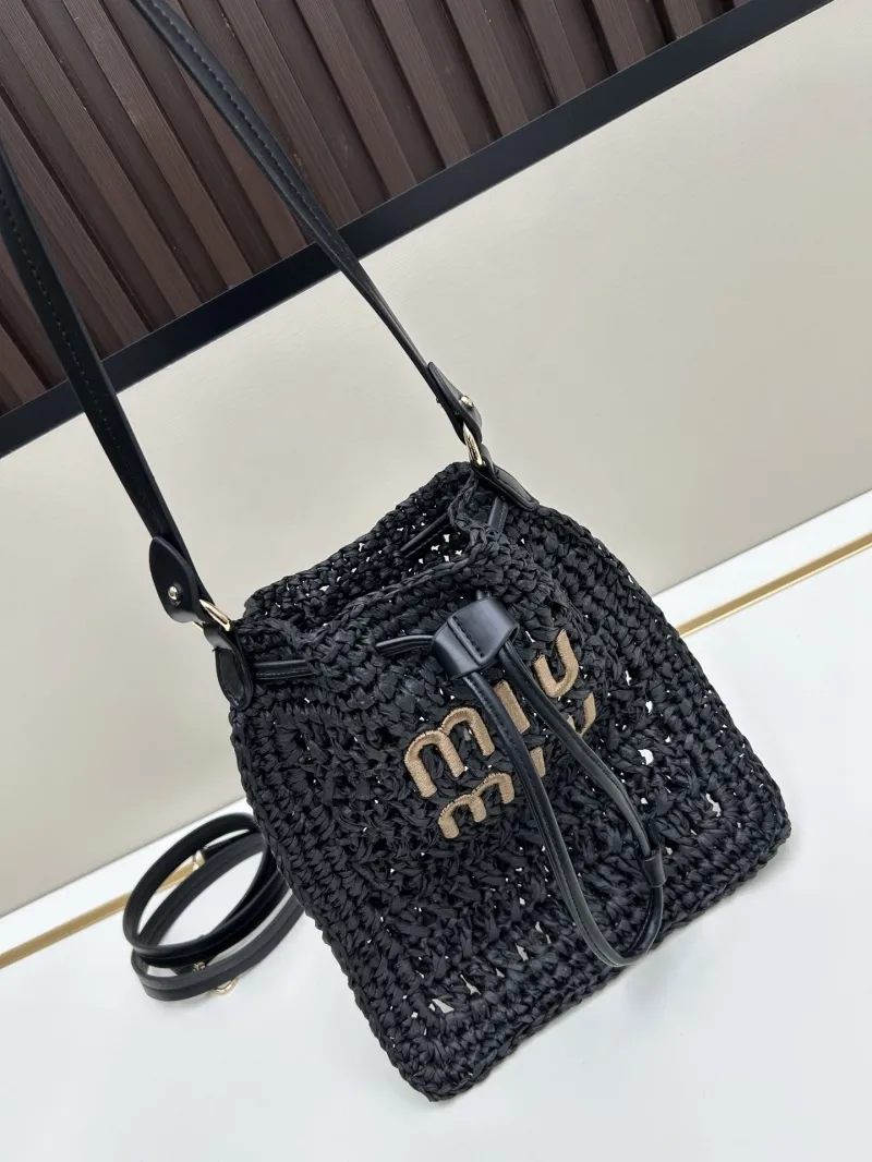 MIU MIU Black Woven Bucket Bag 3117 21x24 cm - Image 3