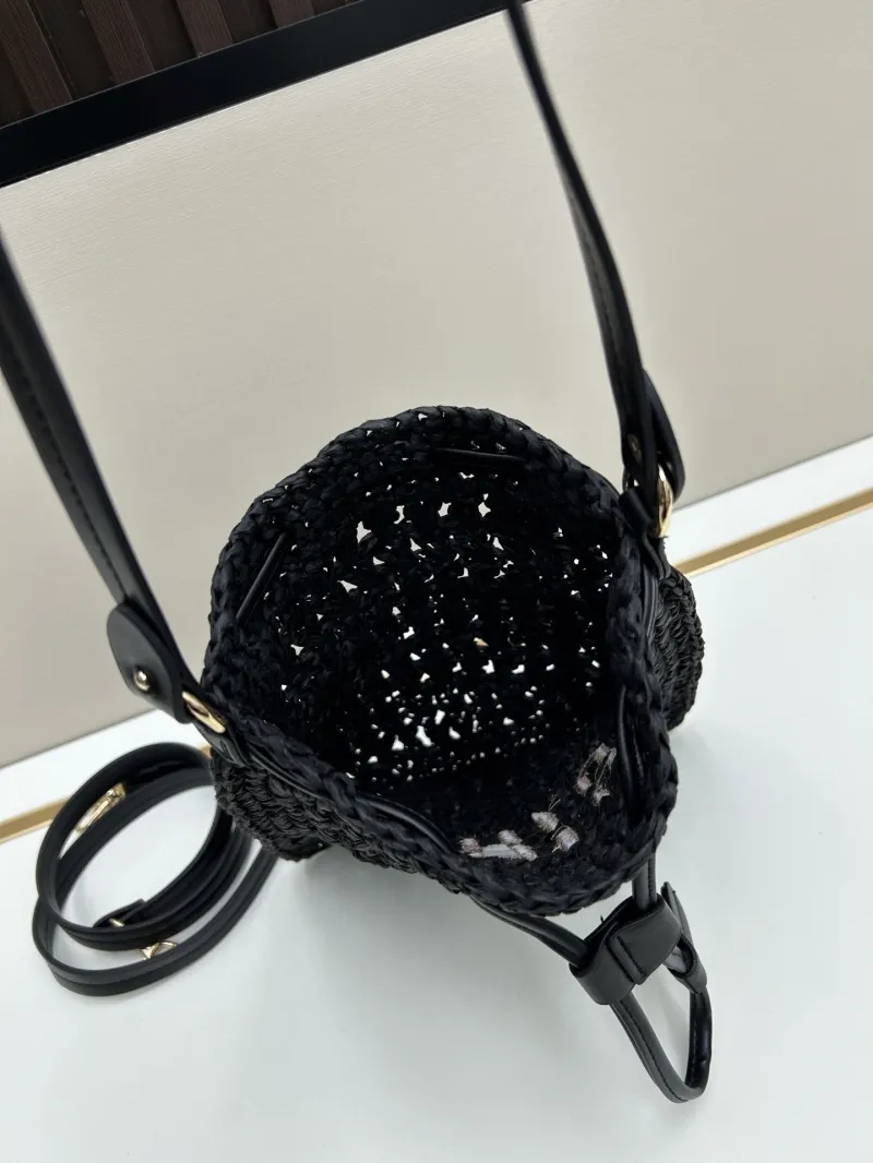 MIU MIU Black Woven Bucket Bag 3117 21x24 cm - Image 6