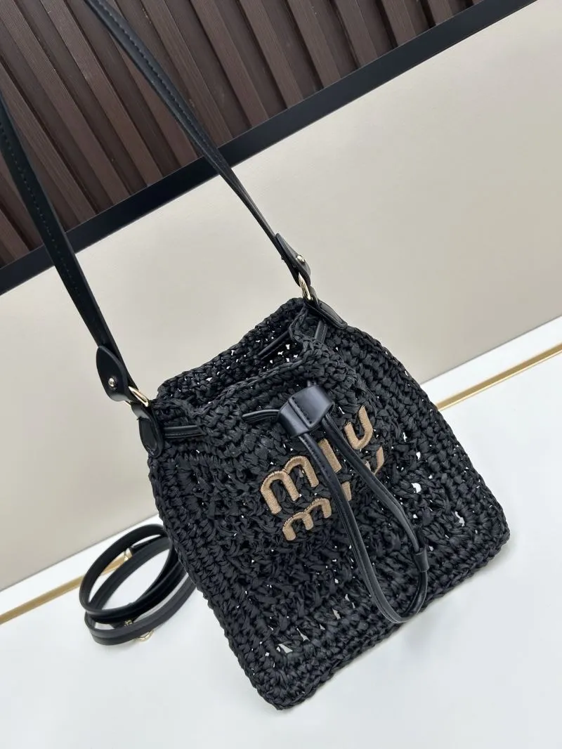MIU MIU 3117 Black Woven Bucket Bag - Image 3