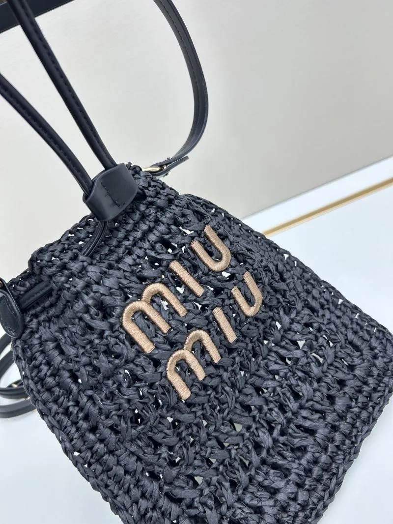 MIU MIU 3117 Black Woven Bucket Bag - Image 4