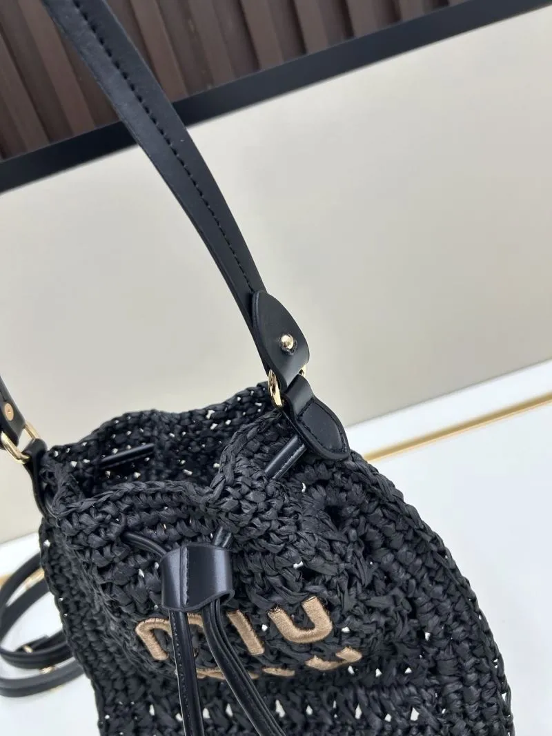 MIU MIU 3117 Black Woven Bucket Bag - Image 5