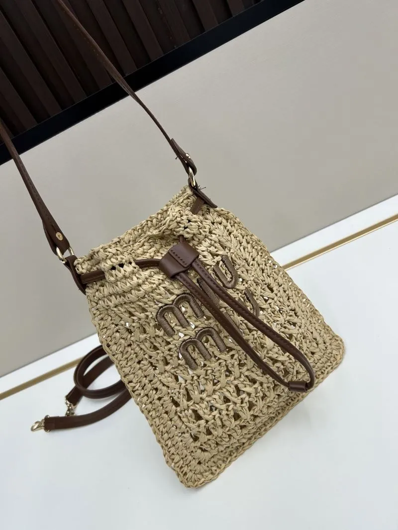 Miu Miu Beige Straw Bucket Bag 3117 - Image 3