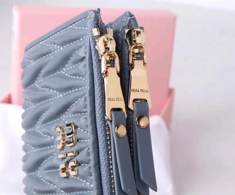 Miu Miu Light Blue Quilted Zip Wallet - Image 6