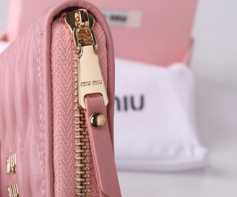 MIU MIU Pink Quilted Zip Around Wallet - Image 8