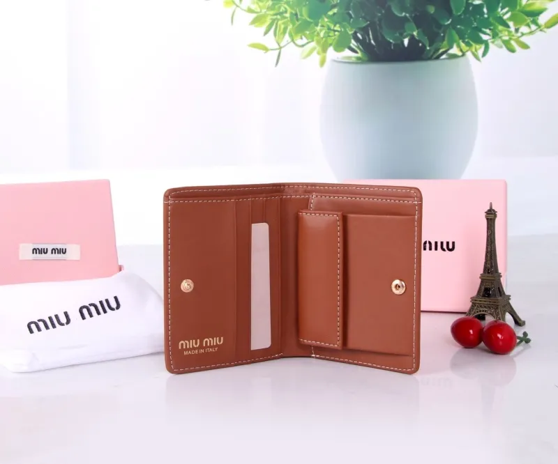 Miu Miu Brown Leather Compact Wallet - Image 6