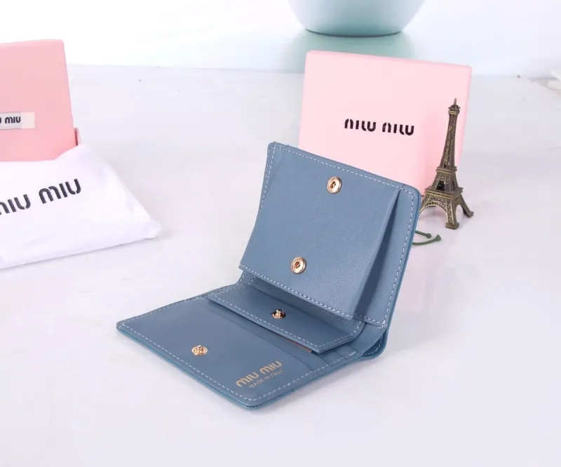 MIU MIU Blue Leather Compact Wallet - Image 7