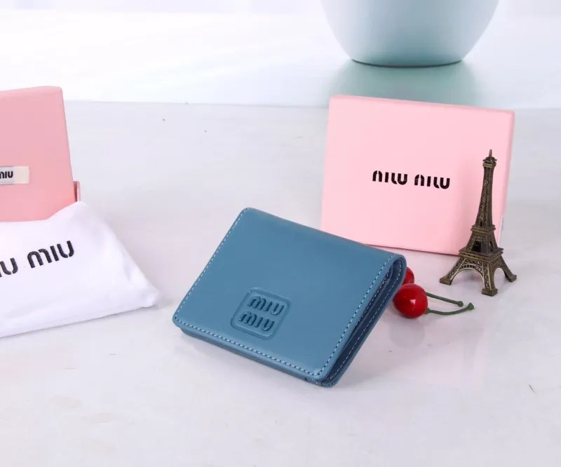 MIU MIU Blue Leather Compact Wallet - Image 9