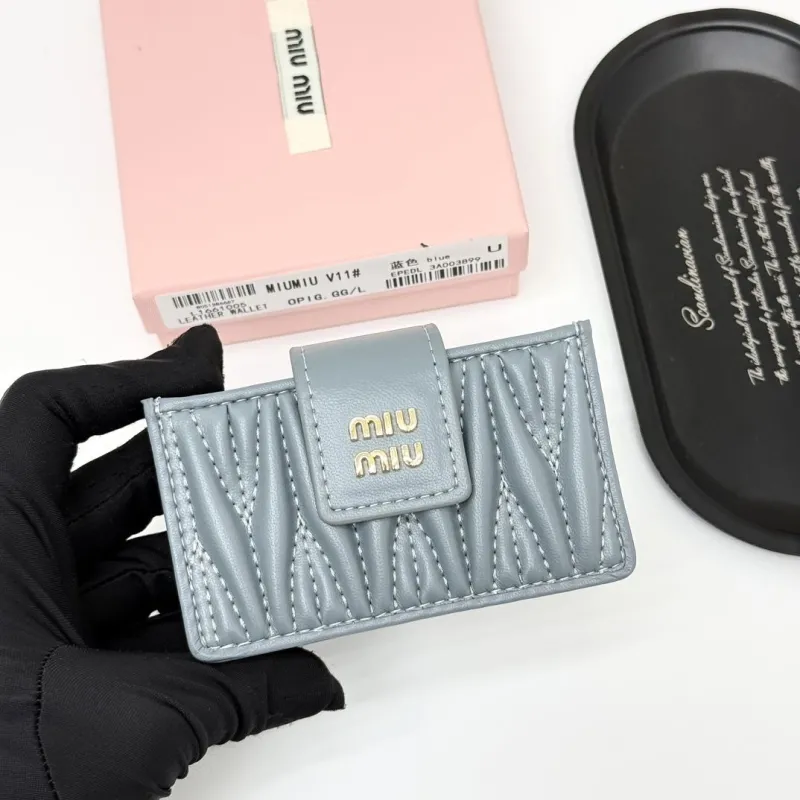 MIU MIU Blue Leather Card Holder Wallet - Image 3