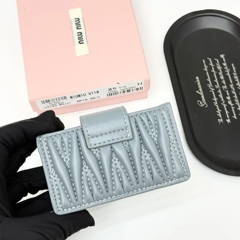 MIU MIU Blue Leather Card Holder Wallet - Image 4