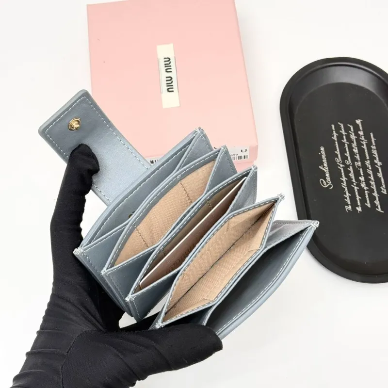 MIU MIU Blue Leather Card Holder Wallet - Image 6