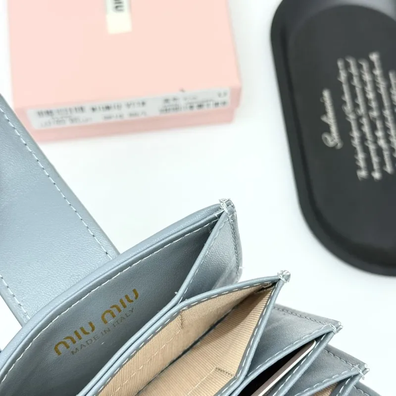 MIU MIU Blue Leather Card Holder Wallet - Image 7