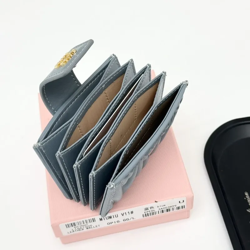 MIU MIU Blue Leather Card Holder Wallet - Image 8