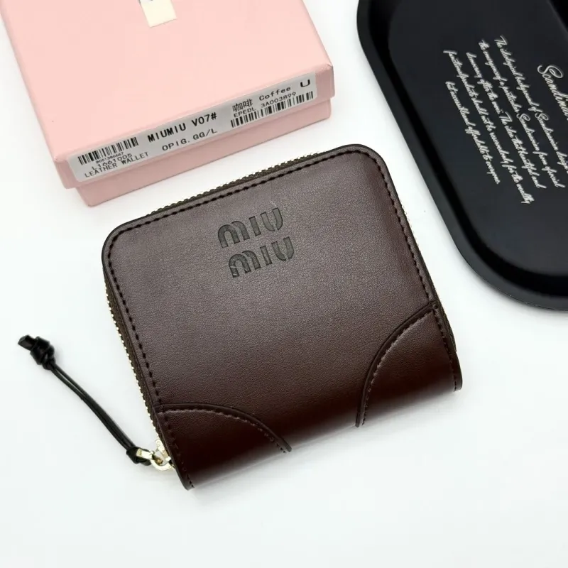 MIU MIU Coffee Leather Zip Wallet