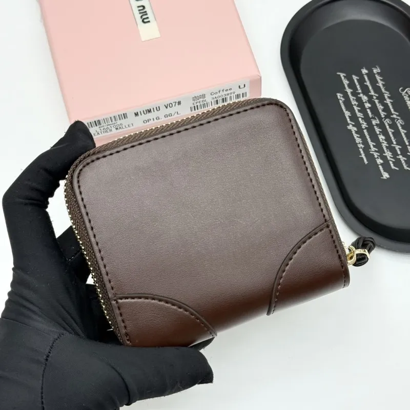 MIU MIU Coffee Leather Zip Wallet - Image 4