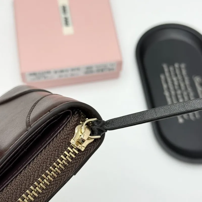 MIU MIU Coffee Leather Zip Wallet - Image 9