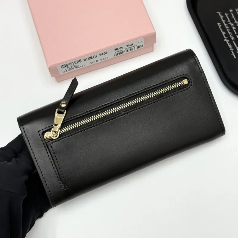 Miu Miu Black Leather Long Wallet with Pink Bows - Image 4