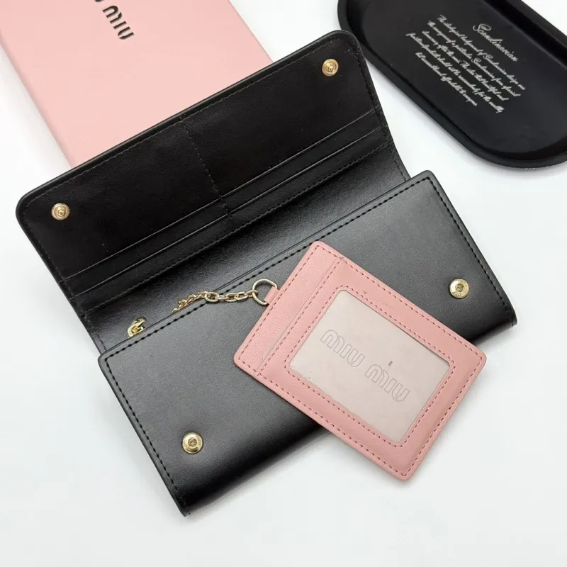 Miu Miu Black Leather Long Wallet with Pink Bows - Image 6