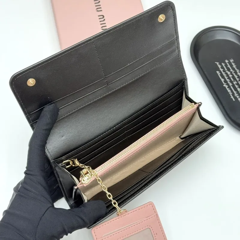 Miu Miu Black Leather Long Wallet with Pink Bows - Image 7