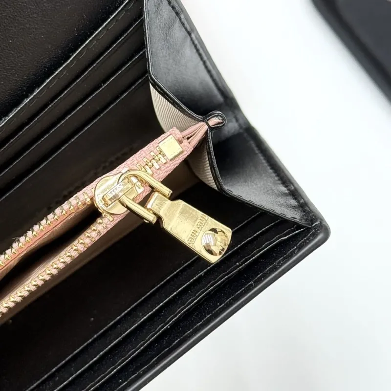 Miu Miu Black Leather Long Wallet with Pink Bows - Image 8