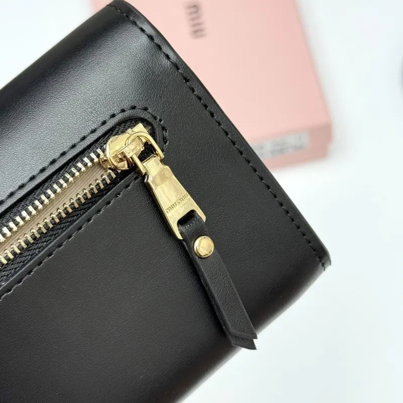 Miu Miu Black Leather Long Wallet with Pink Bows - Image 9