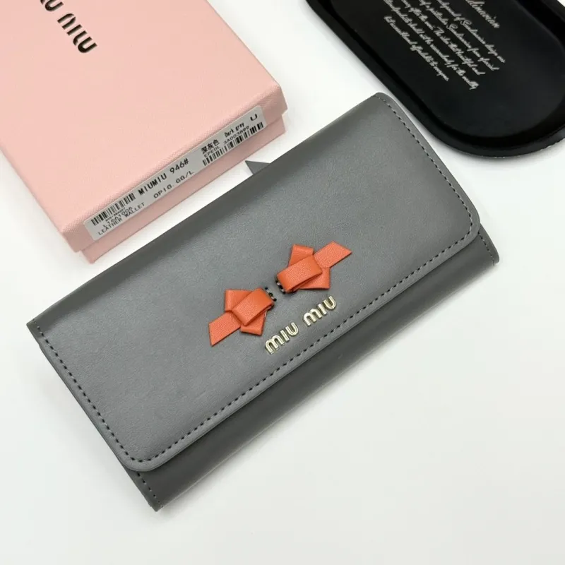 Miu Miu Dark Grey Leather Long Wallet Size L 946