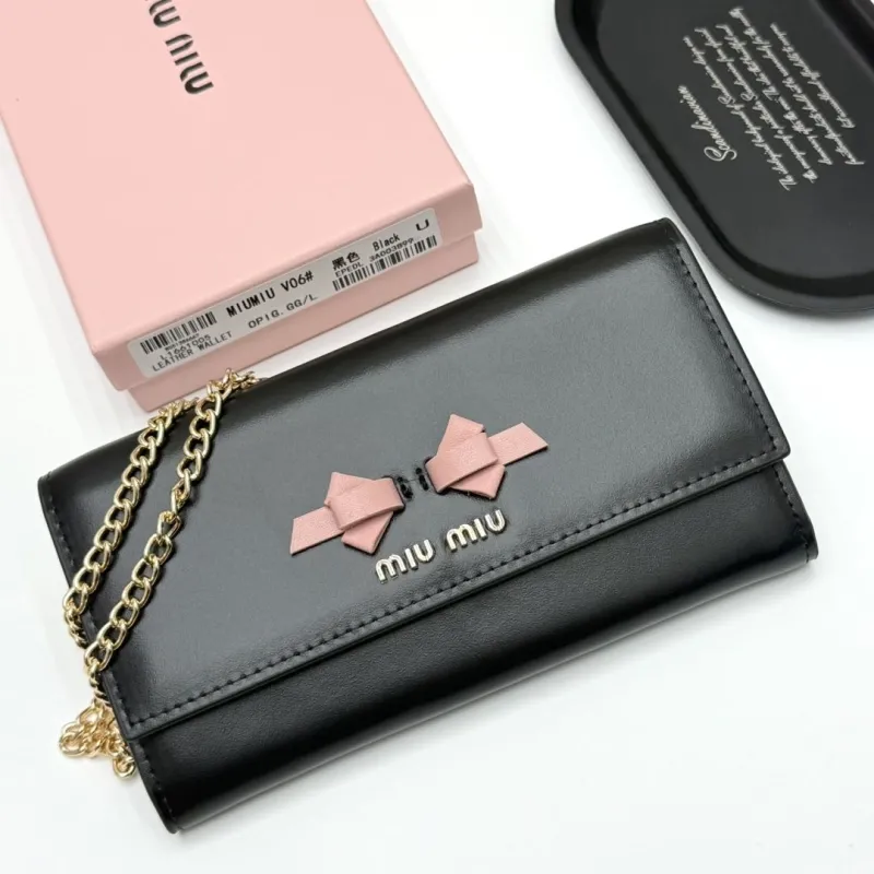 Miu Miu Black Leather Chain Wallet