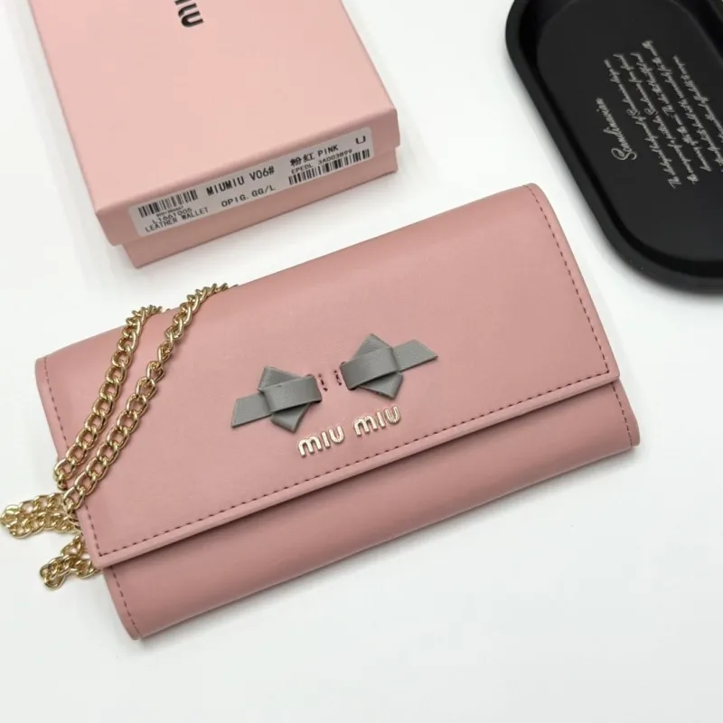 Miu Miu Pink Leather Chain Wallet V06