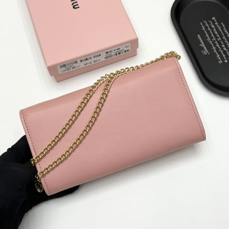 Miu Miu Pink Leather Chain Wallet V06 - Image 4
