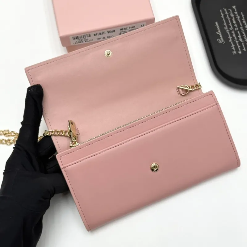 Miu Miu Pink Leather Chain Wallet V06 - Image 6