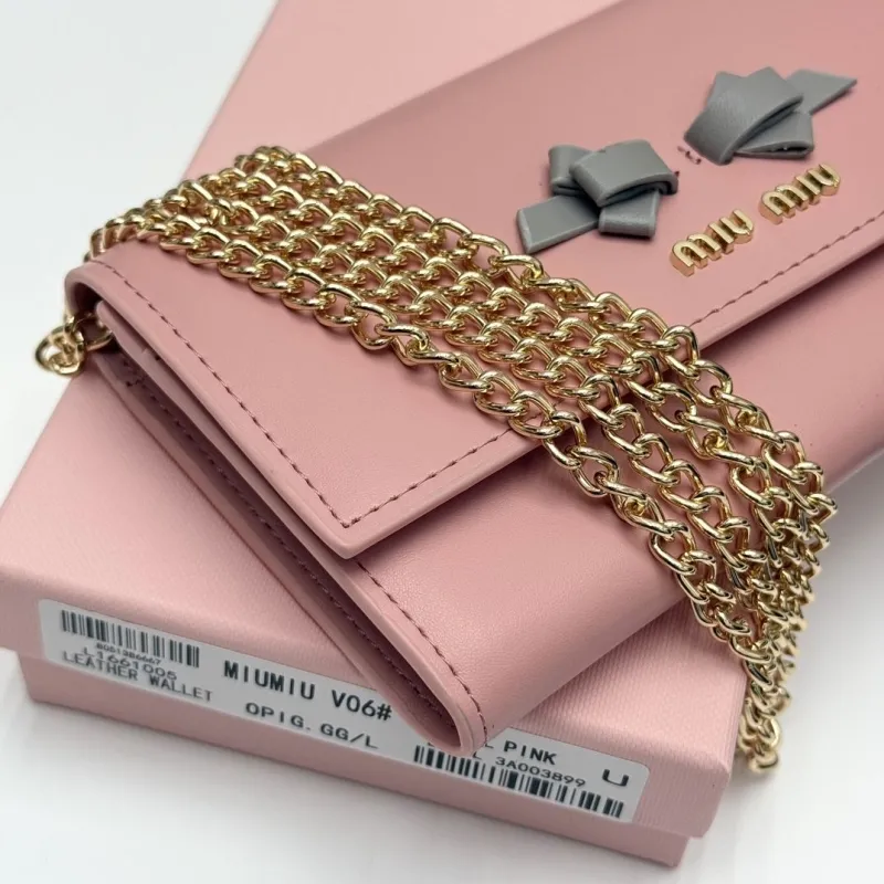 Miu Miu Pink Leather Chain Wallet V06 - Image 9