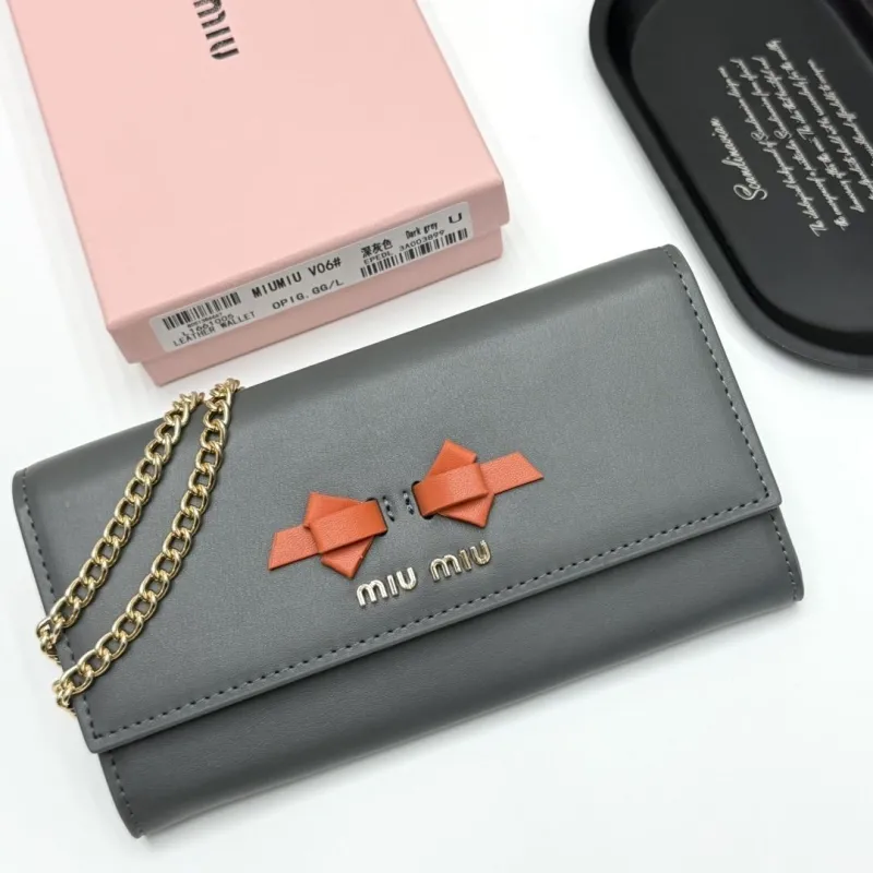Miu Miu Dark Grey Leather Chain Wallet