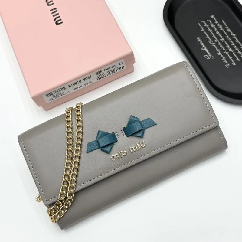 Miu Miu French Grey Leather Chain Wallet