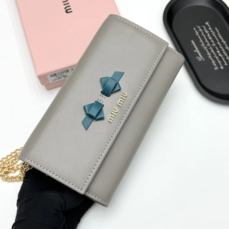 Miu Miu French Grey Leather Chain Wallet - Image 3