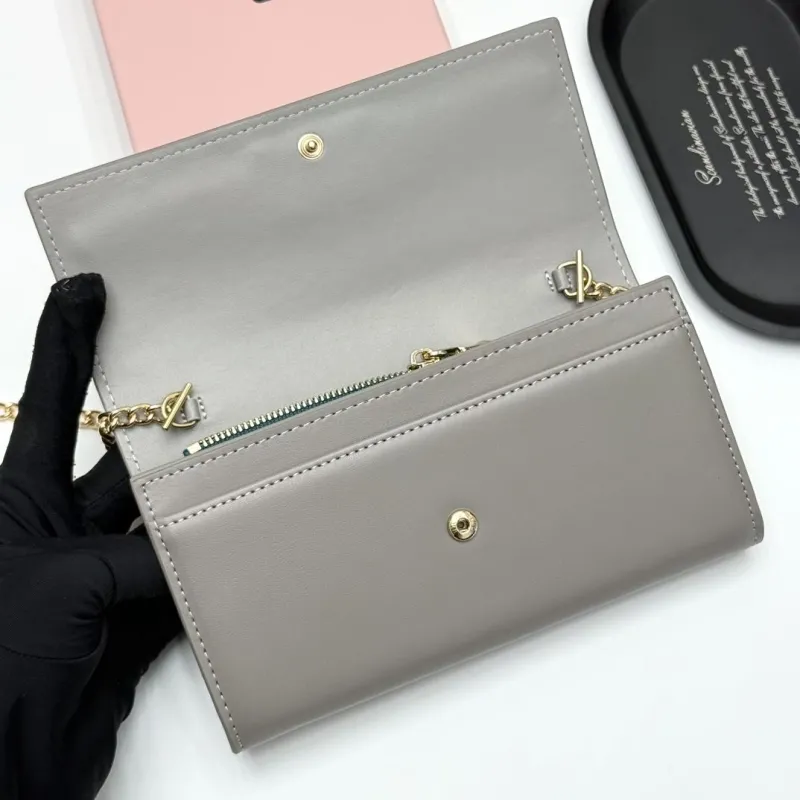 Miu Miu French Grey Leather Chain Wallet - Image 6