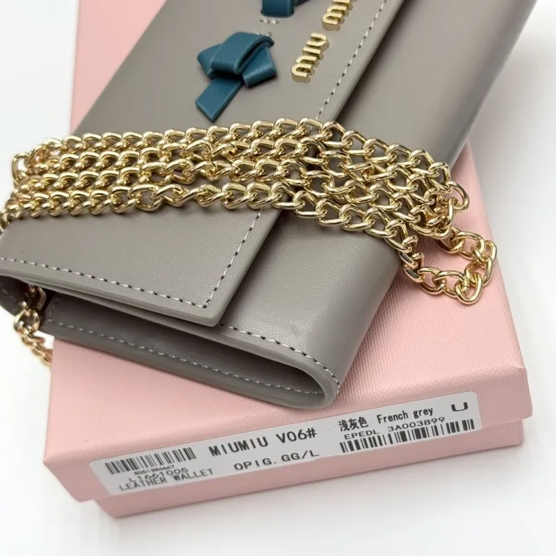 Miu Miu French Grey Leather Chain Wallet - Image 9