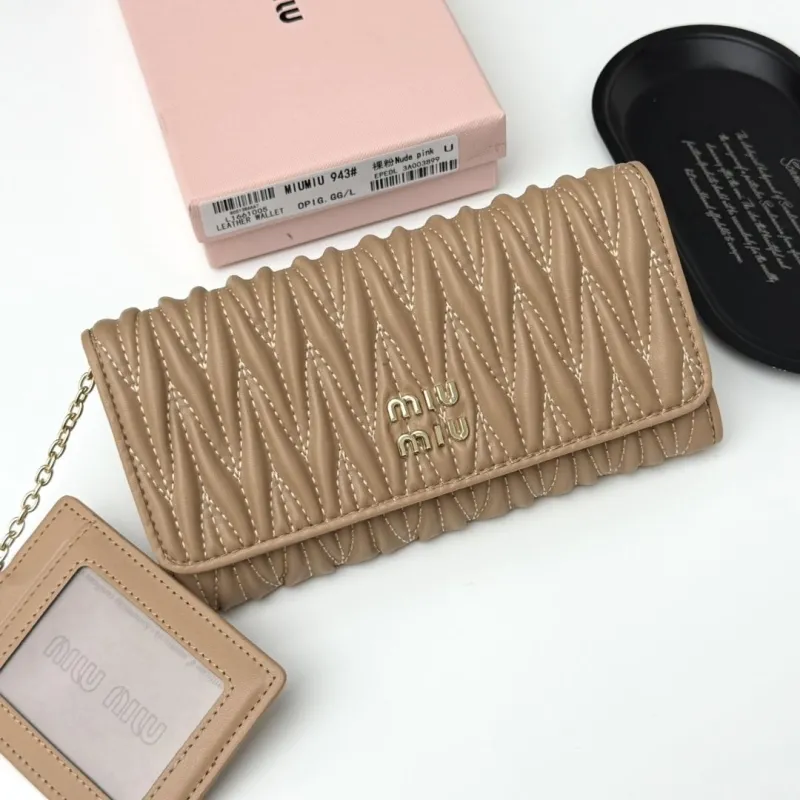 MIU MIU 943 Beige Quilted Leather Long Wallet