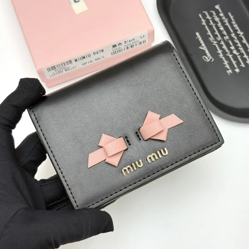 Alternative view of Miu Miu Black Leather Wallet with Pink Bows