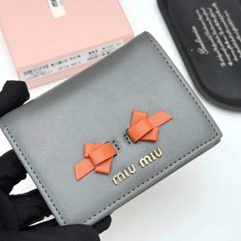 Alternative view of Miu Miu Dark Grey Leather Wallet with Orange Bows