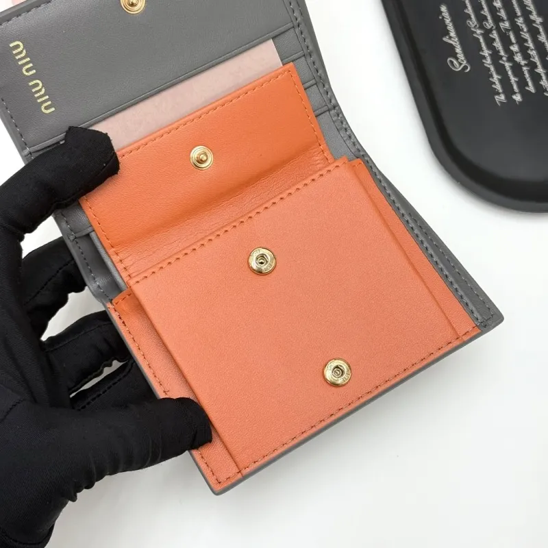 Miu Miu Dark Grey Leather Wallet with Orange Bows - Image 9