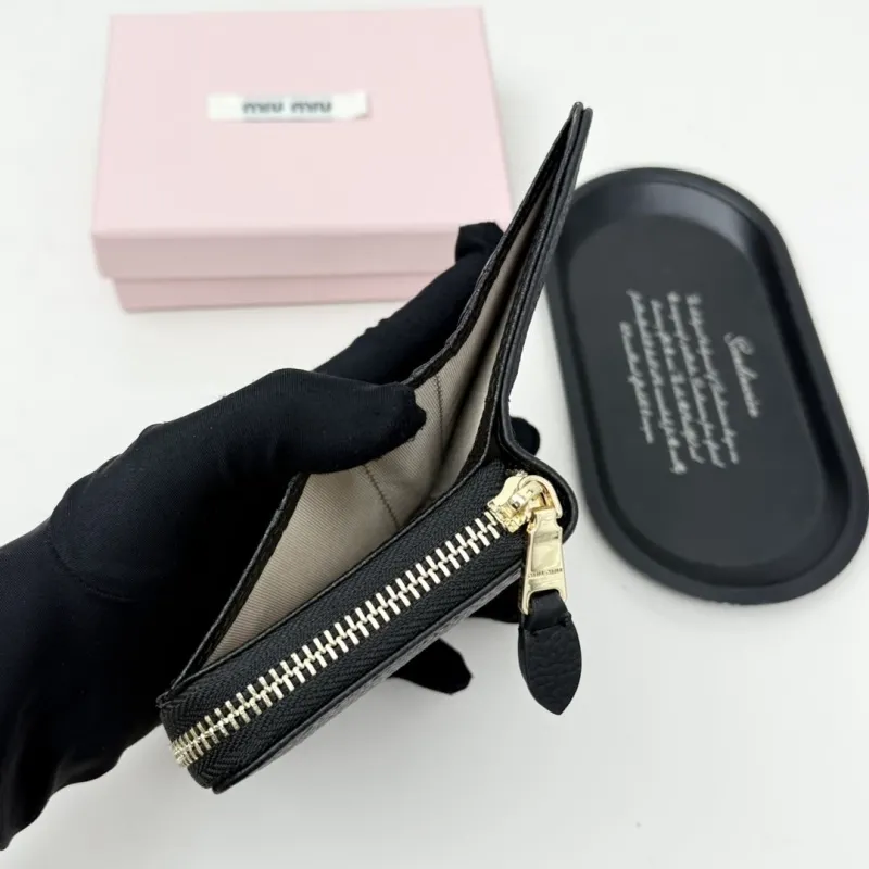 Miu Miu Black Leather Zip Wallet - Image 8