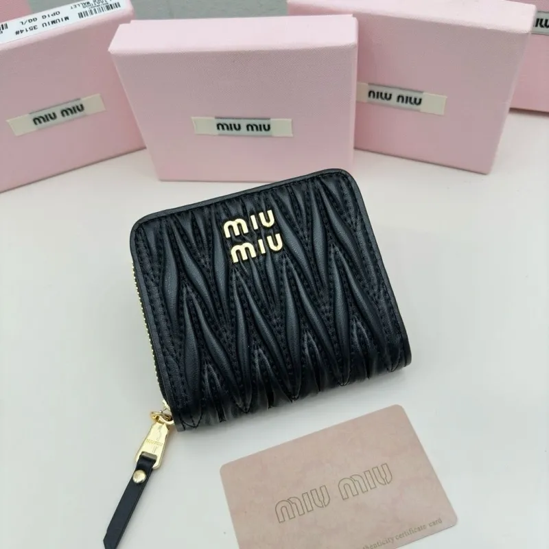 Miu Miu Black Matelassé Zip Wallet